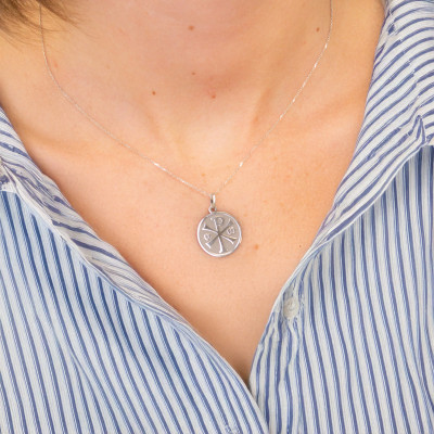 Médaille Ronde Chrisme, Or blanc 750, 18mm - Argyor