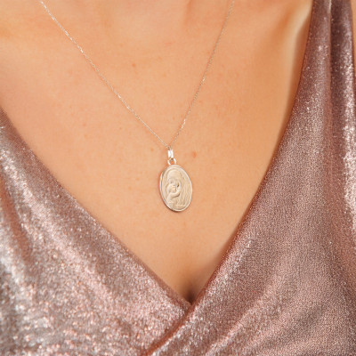 Médaille Vierge à l'Enfant, Or blanc 750 - Emanessence