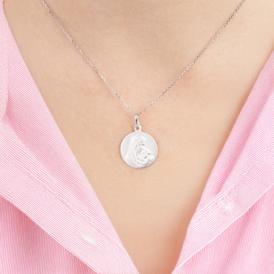 Médaille Vierge à l'Enfant, Argent 925, 17 mm - Emanessence