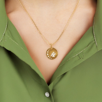 Médaille Ange en Prière Ajouré en Or Jaune 375, 17 mm - Emanessence
