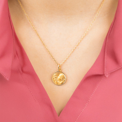 Médaille Ange Raphaël & Colombe, Or Jaune 375, 16 mm - Emanessence