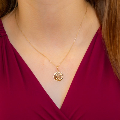 Médaille Vierge à l'Enfant Moderne Or Jaune, 15 mm - Lucas Lucor