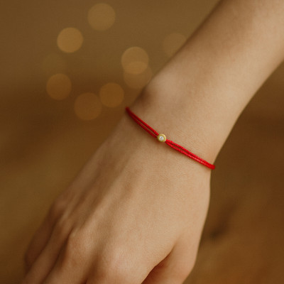 Bracelet Cordon Rouge Diamant, Or Jaune 750 - Aurora