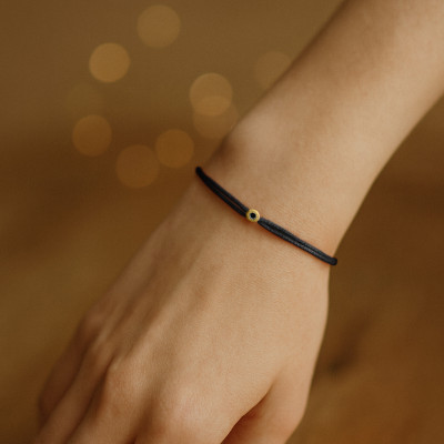 Bracelet Cordon Noir Diamant Noir, Or Jaune 750 - Aurora