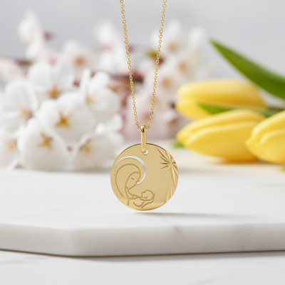 Médaille Vierge à l'Enfant, Or jaune, 16 mm - Lucas Lucor