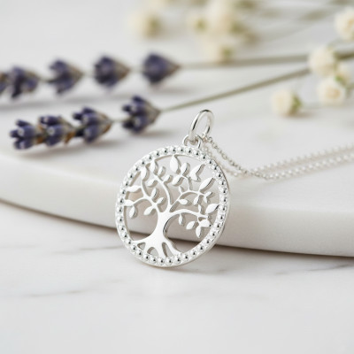 Médaille Arbre de Vie Perlée, Or blanc 750, 12mm - Emanessence
