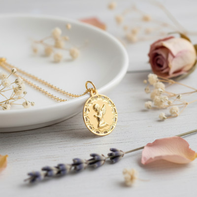 Médaille Ange Priant Ajourée, Or Jaune, 21x19 mm - Lumiosa
