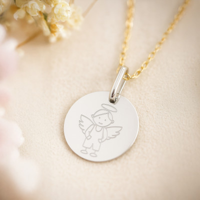 Médaille My Angel Garçon, Or blanc 375, 16mm - Lucas Lucor