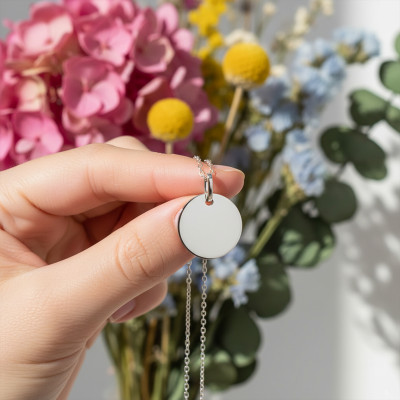 Médaille ronde personnalisable, Or blanc, 16mm - Emanessence