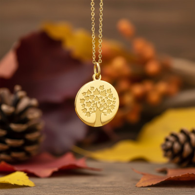 Médaille Arbre de Vie feuilles d'érable, Or jaune 750, 18mm - Argyor