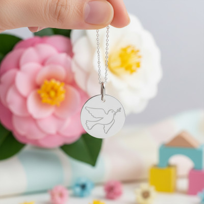 Médaille Colombe, Or Blanc 375, 15mm - Lucas Lucor