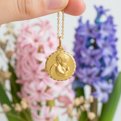 Médaille Ange en prière facetté, Or jaune 750, 14 & 16mm - Argyor