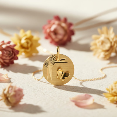 Médaille Papillon, Or Jaune 375, 14mm - Lucas Lucor