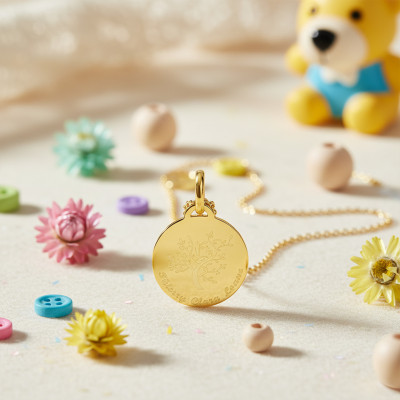 Médaille Arbre de vie Gravable, Or jaune, 22mm - Lumiosa