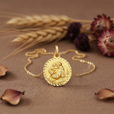 Médaille Saint Antoine Bord ciselé, Or jaune 750, 18mm - Lumiosa
