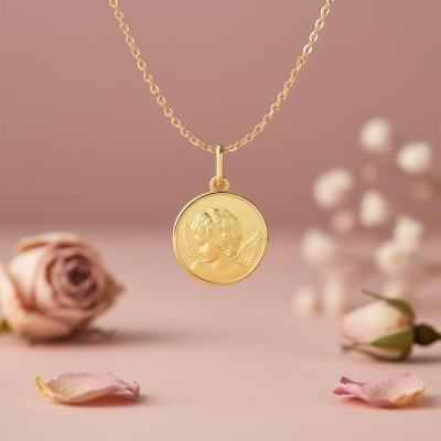 Médaille Ange de profil, Or jaune, 17mm - Lucas Lucor