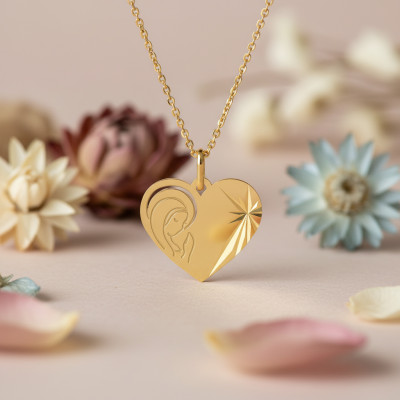 Médaille Coeur Vierge Auréolée, Or jaune, 13x15mm - Lucas Lucor