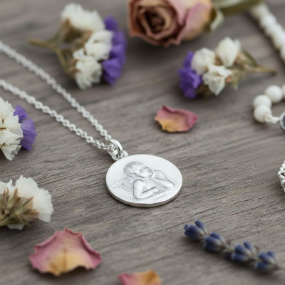 Médaille Ronde Ange, Argent, 18mm - Emanessence