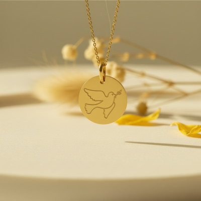 Médaille Colombe Gravée, Or jaune 750, 15mm - Lucas Lucor