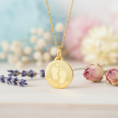 Médaille personnalisée petits pieds, Or jaune, 22mm - Lumiosa