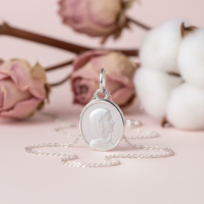 Médaille Ovale Vierge Marie, Argent, 11x13mm - Emanessence