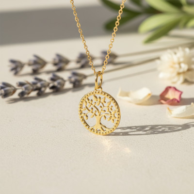 Médaille Arbre de Vie Perlée, Or jaune 750, 12mm - Emanessence