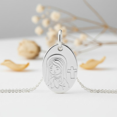 Médaille Ovale Sainte Vierge, Argent, 12x17mm - Emanessence