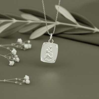 Médaille Saint Christophe Biseautée, Argent, 16x13mm - Emanessence