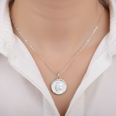 Médaille Ronde Sainte Vierge, Argent, 16mm - Emanessence