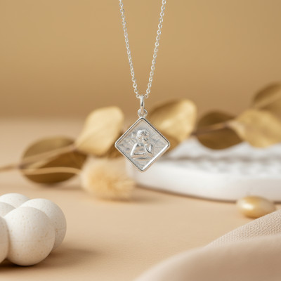 Médaille Losange Ange, Argent, 12x12mm - Emanessence