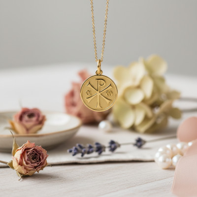 Médaille Chrisme finition sablée, Or jaune 750, 18mm - Argyor