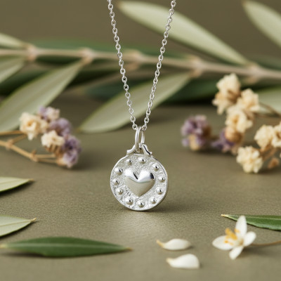 Médaille Ronde Coeur, Argent, 15mm - Emanessence