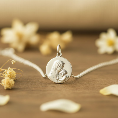 Médaille Vierge à l'Enfant, Argent, 17mm - Emanessence