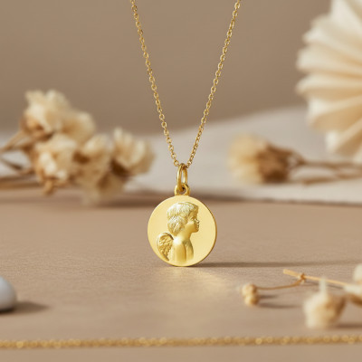 Médaille baptême ange de profil, Or jaune, 18mm - Argyor