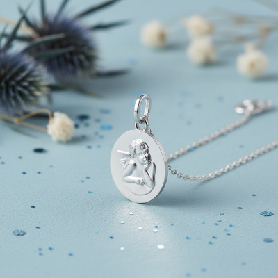 Médaille Ovale Ange Gardien, Argent, 12mm - Emanessence