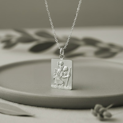 Médaille Rectangulaire Saint Christophe, Argent, 15x20mm - Emanessence