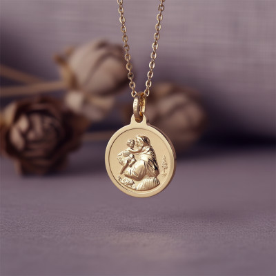 Médaille Saint Antoine Polie, Or jaune 750, 18mm - Lumiosa