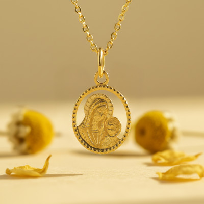 Médaille Vierge à l'enfant ajourée, Or Jaune 375, 14.5mm - Emanessence