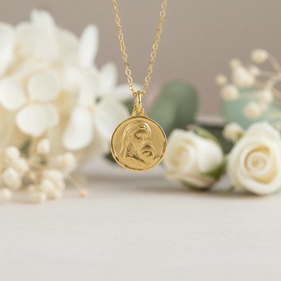 Médaille Madone Aimante, Or Jaune 750, 16mm - Augis