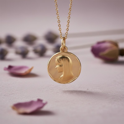 Médaille Vierge Bord Cachet, Or jaune 375, 16mm - Argyor