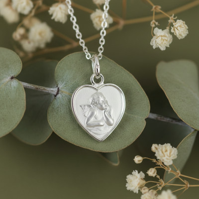 Médaille Cœur Ange Gardien, Argent, 13x15mm - Emanessence