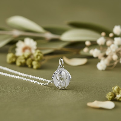 Médaille Vierge en prière, Or blanc, 15x13mm - Emanessence