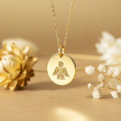 Médaille Ange en prière ajouré, Or Jaune, 17mm - Emanessence