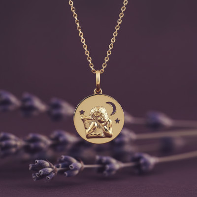 Médaille Ange & Étoiles, Or jaune 750, 15mm - Emanessence