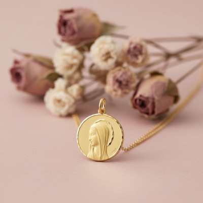 Médaille Vierge, Or jaune, 17mm - Emanessence