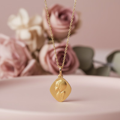 Médaille Losange Ange, Or Jaune 750, 14x15mm - Lucas Lucor