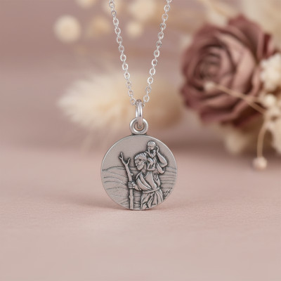 Médaille Saint Christophe, Argent Vieilli, 18mm - Emanessence