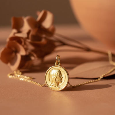 Médaille Christ au Visage Serein, Or Jaune 750, 19 mm - Emanessence