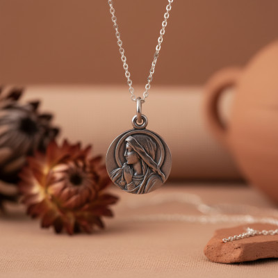 Médaille Vierge Ave Maria, Argent Vieilli, 18mm - Emanessence