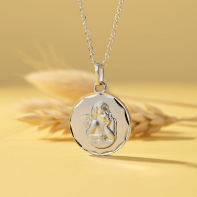 Médaille Biseautée Ange, Argent, 14mm - Emanessence